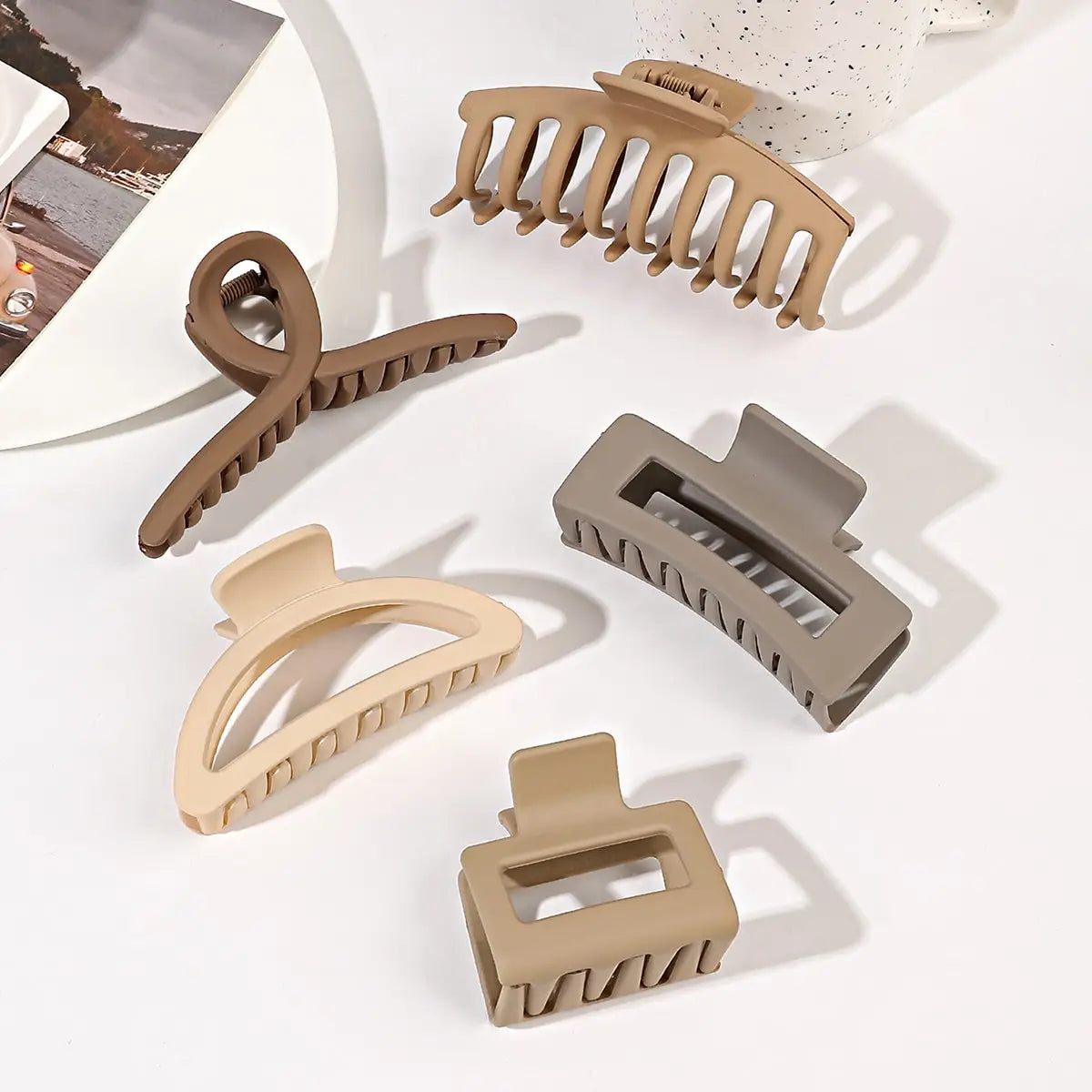 5-Pack Matte Hair Claw Clips - Large Mixed Colors, Strong Hold for Thick & Thin Hair