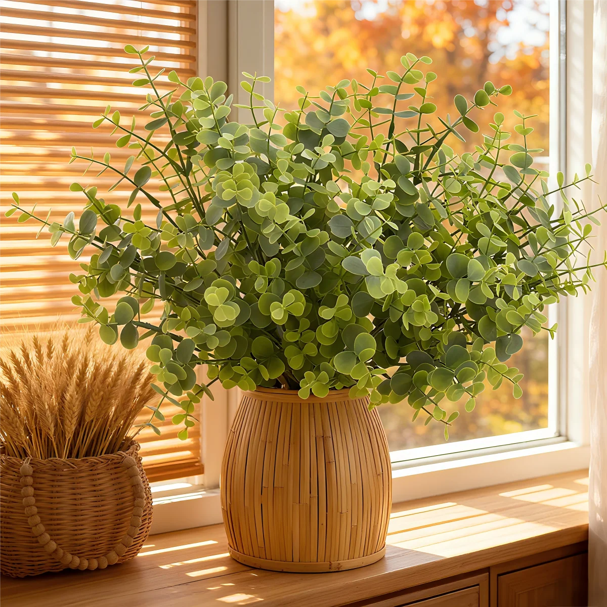 Artificial Rose & Eucalyptus Stem – 13.4 in (34 cm) Faux Flower Branch for Home, Wedding, Bridal & Party Decor