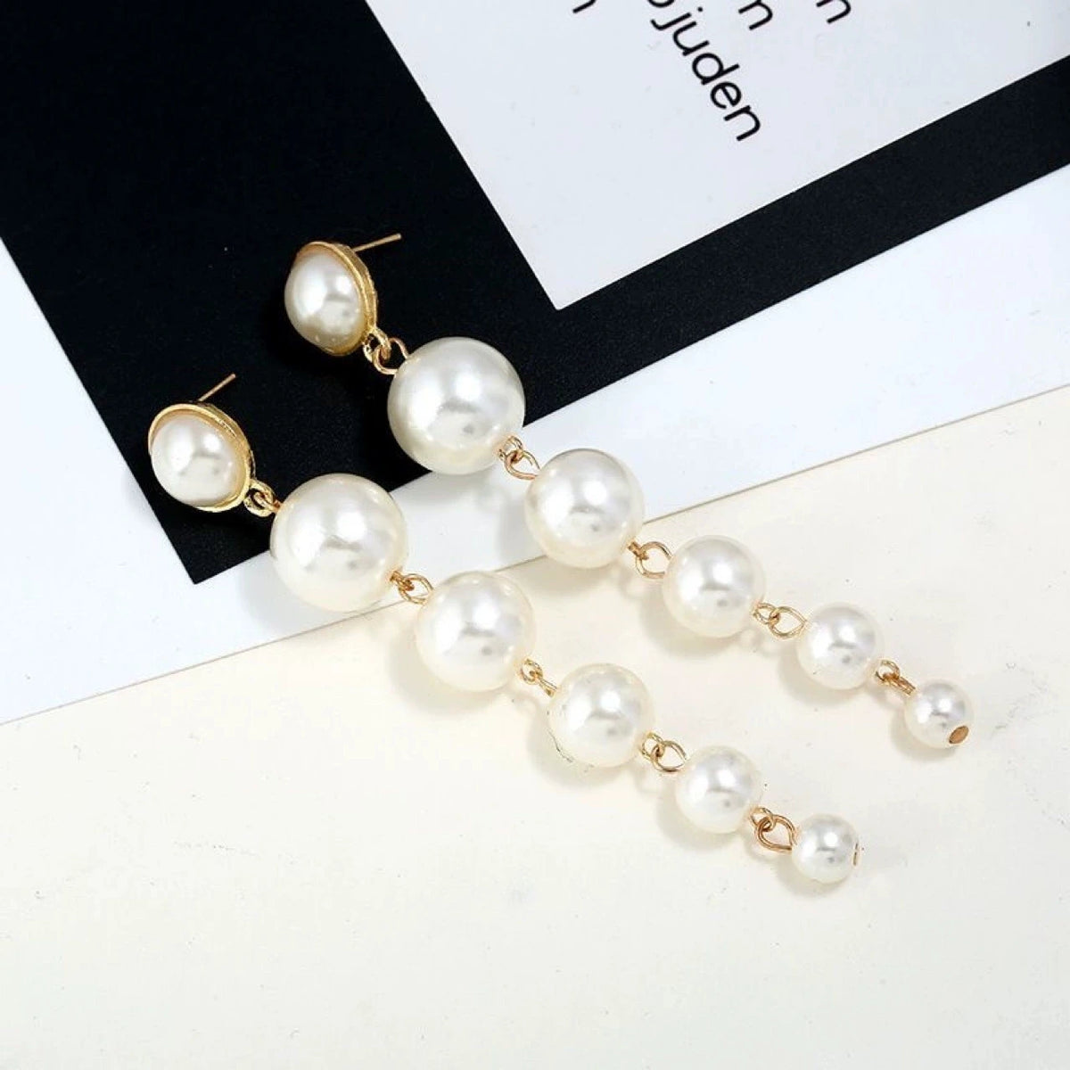Simulated Pearl Bean Drop Earrings – Long Dangle Gold & Silver Earrings for Women