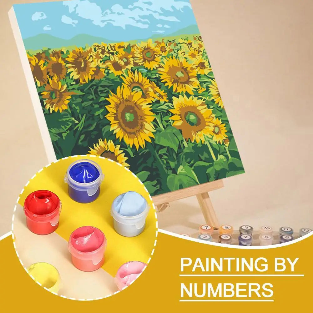 Framed Paint by Numbers Kit - Abstract Sunset Landscape, 20 x 20 cm (7.9 x 7.9 in) Canvas | DIY Gouache Painting Kit for Home Decor