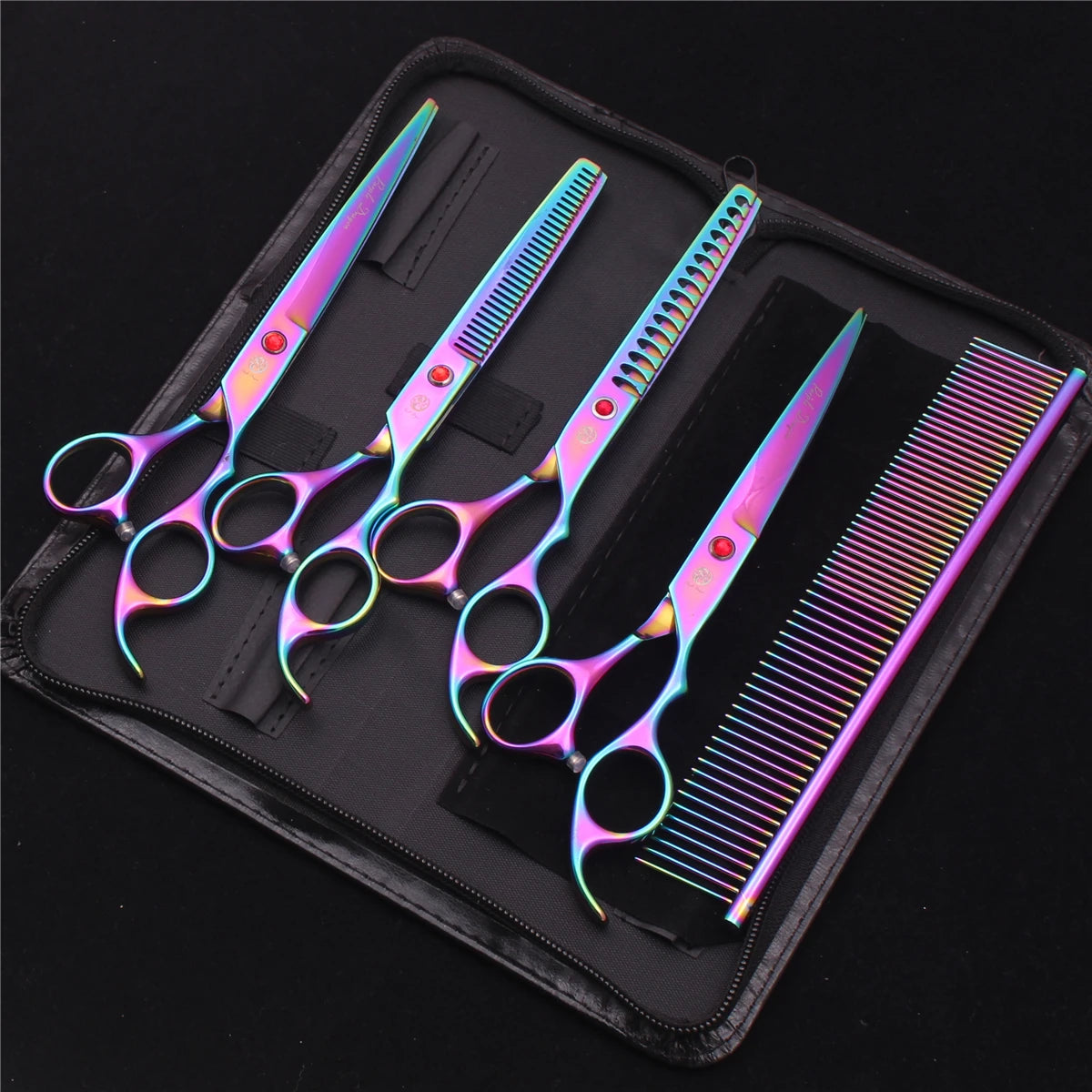 7-Inch (19.5 cm) Stainless Steel Pet Grooming Scissors Kit – Straight, Thinning, Chunker & Curved Shears