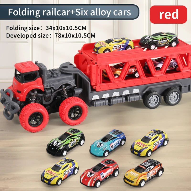 Transforming Rail Car Folding Container Truck Toy – Transporter Playset for Kids Gift