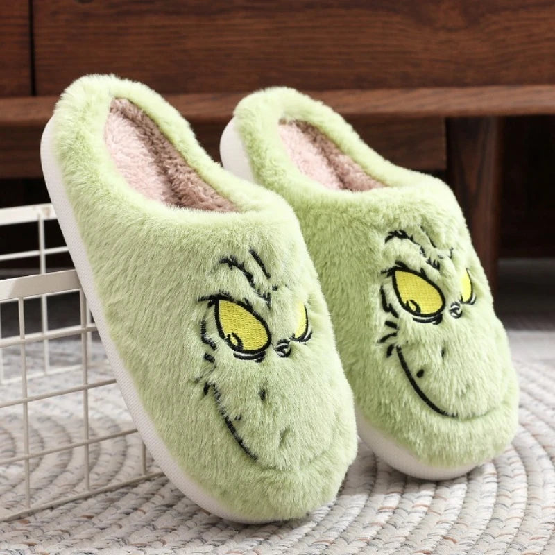 Plus Size Women's Plush Monster Furry Indoor Slippers - Warm Non-Slip Flat House Shoes