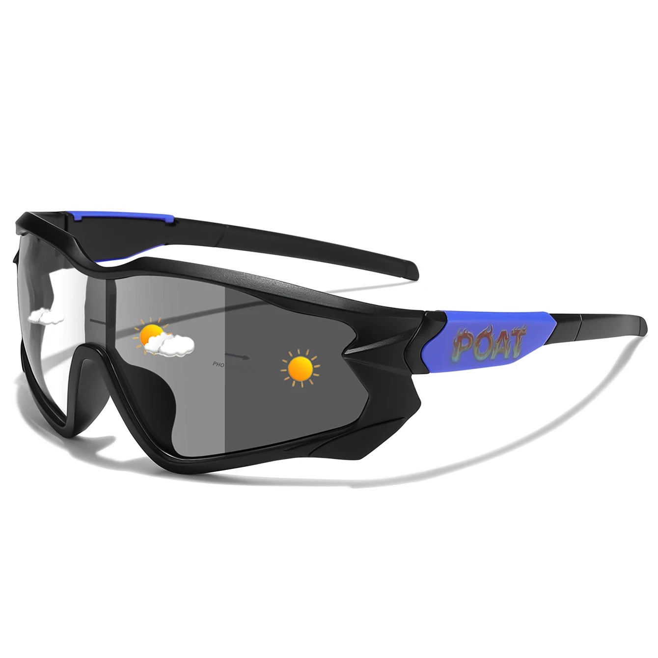 Unisex Photochromic Road Bike Sunglasses - Polycarbonate Lenses, 142 mm (5.6 in) W x 58 mm (2.3 in) H