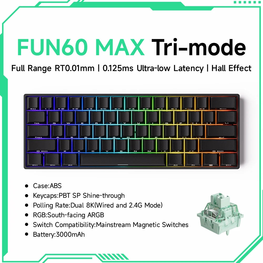 60% Magnetic Hot-Swappable Mechanical Keyboard — Tri-Mode USB-C / Bluetooth 5.0 / 2.4GHz, PBT Doubleshot Keycaps & ARGB Lighting