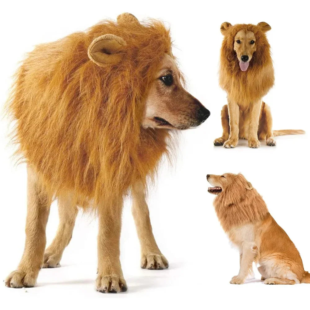 Realistic Lion Mane Dog Costume Wig with Ears – Adjustable Fit for Medium to Large Dogs (Neck 13–29 in / 33–74 cm)