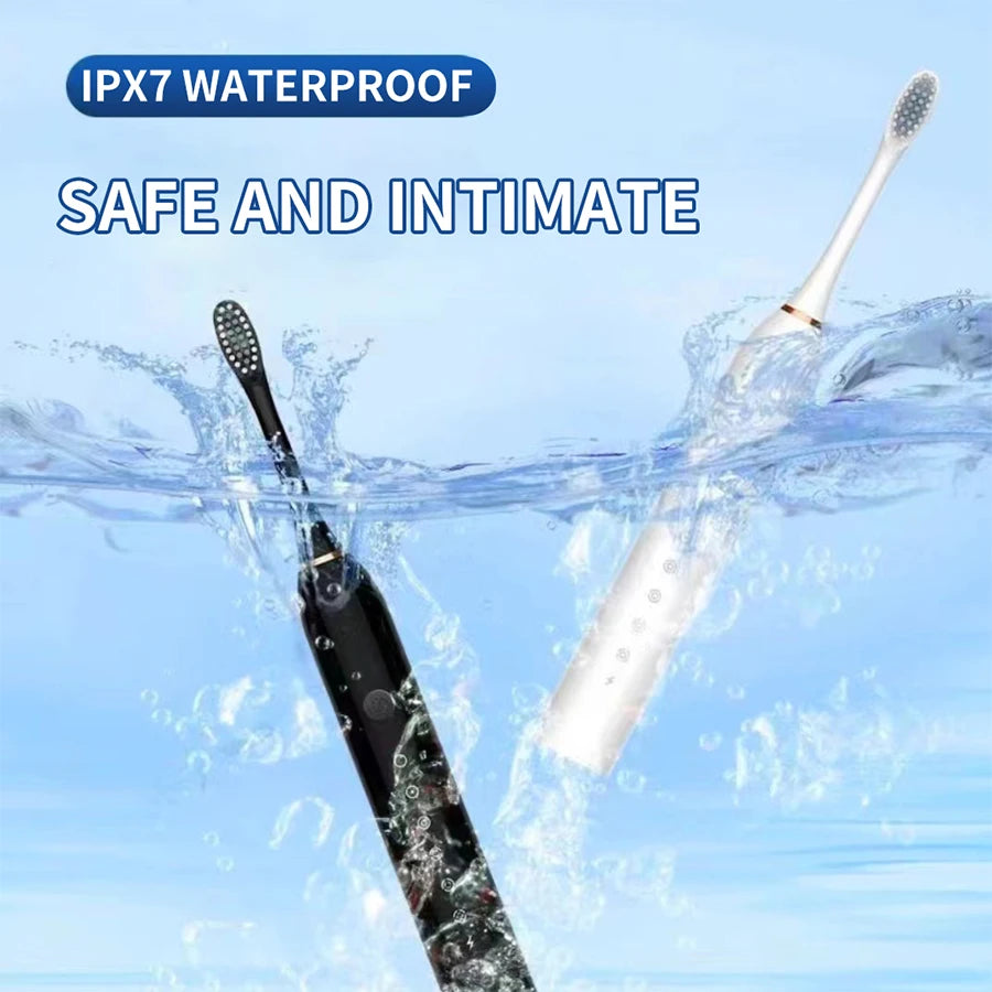Ultrasonic Electric Toothbrush, 6-Speed USB Rechargeable Waterproof Adult Toothbrush with Soft Bristles & 4 Brush Heads