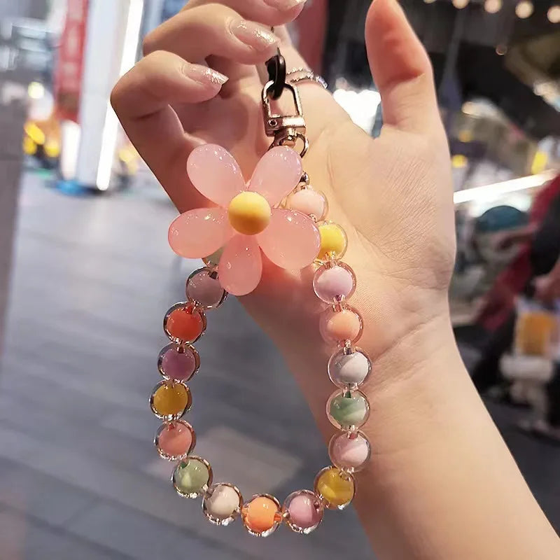 Colorful Macaron Bead Phone Lanyard Wrist Strap - Anti-Lost Short Handheld Mobile Chain for Women