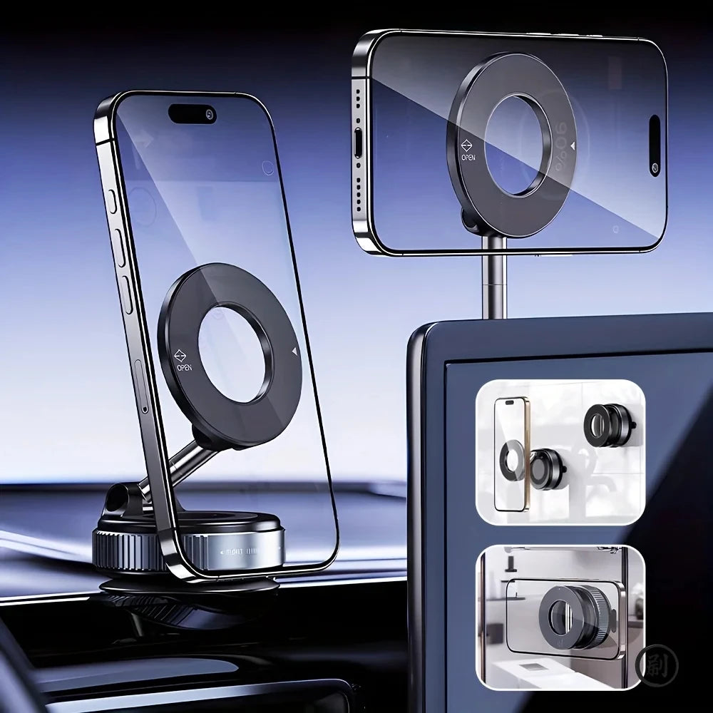 Magnetic 360° Foldable Phone Holder with Vacuum Mount for Car, Desk & Bathroom - Universal