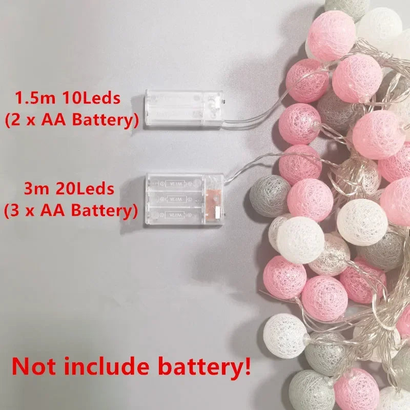 20 LED Cotton Ball String Lights 3.0m (9.8ft) Battery Operated Fairy Lights for Indoor Outdoor Wedding Christmas Patio Garden
