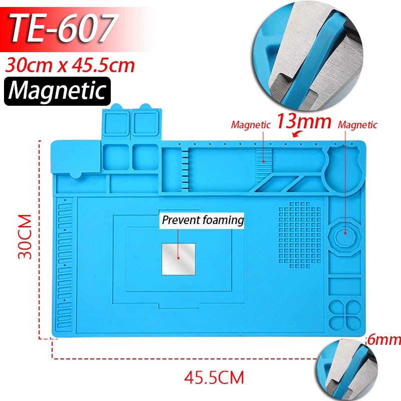 Silicone Soldering Mat Heat Resistant to 932°F (500°C) Anti-Static Magnetic Work Mat for Electronics Repair