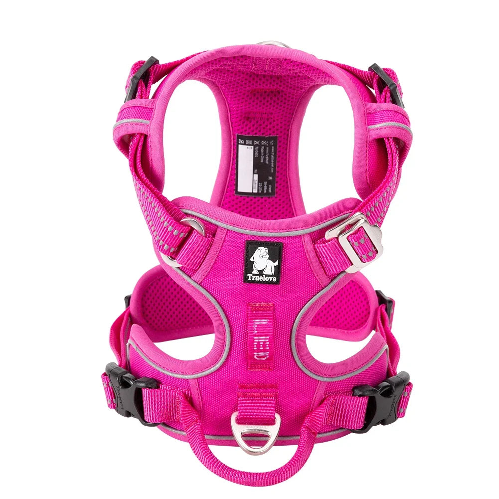 Adjustable Padded Dog Harness with Handle – Reflective Nylon, Front & Back Leash Attachments, Quick-Release Vehicle Safety Harness
