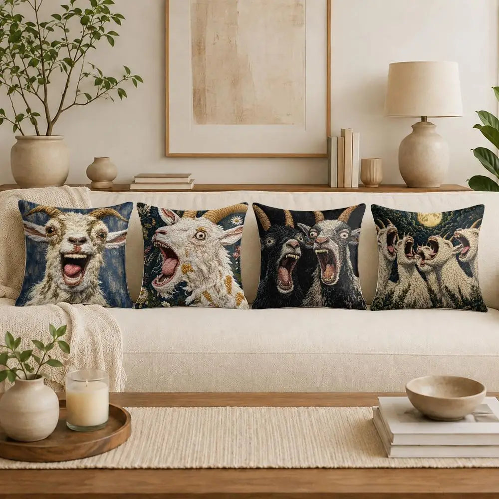 Humorous Goat Face Plush Cushion Cover Soft Short-Pile Pillow Case for Sofa Bed Home Decor