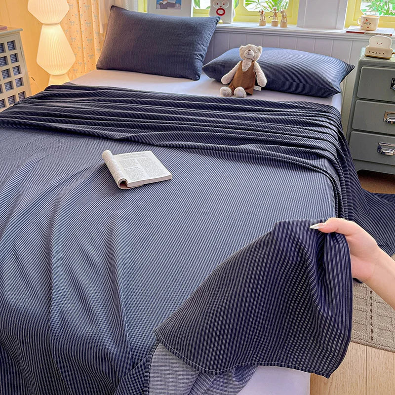 Striped Crinkle Puff Cloud-Feel Flat Sheet – Soft Breathable 100% Polyester Bedding