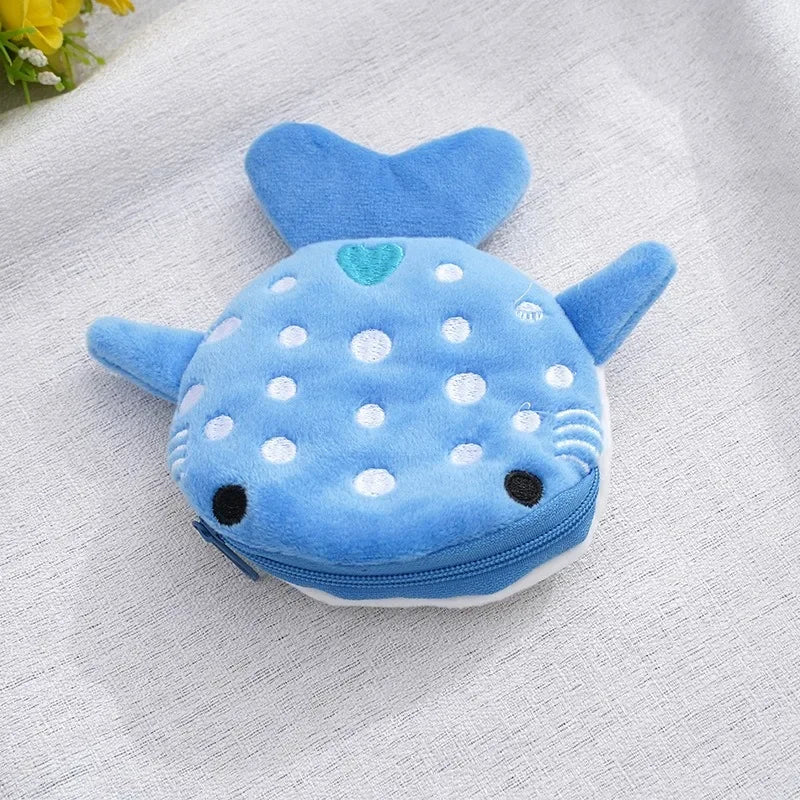 Cartoon Shark Plush Coin Purse Keyring, Zippered Coin Holder and Cable Organizer, Cute Small Gift