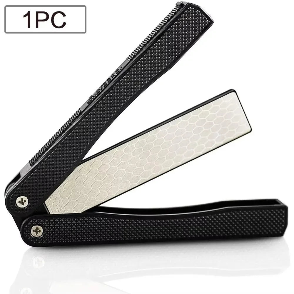 Portable Folding Pocket Knife Sharpener - Double-Sided Diamond Whetstone for Kitchen, Camping & Outdoor Use