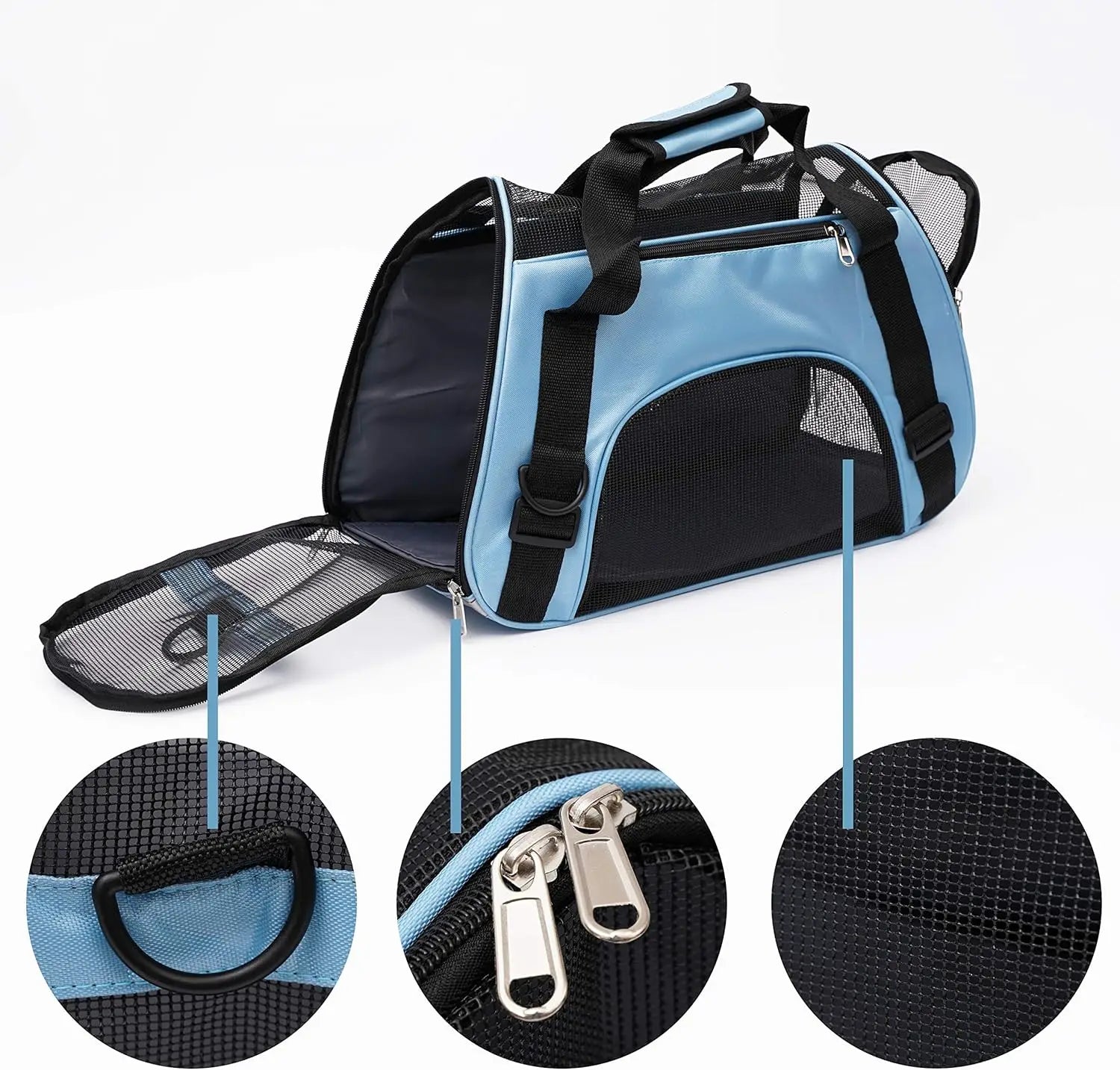 FanzyMarket small portable pet carrier bag with breathable mesh, soft-sided design, adjustable strap, suitable for small dogs and cats.