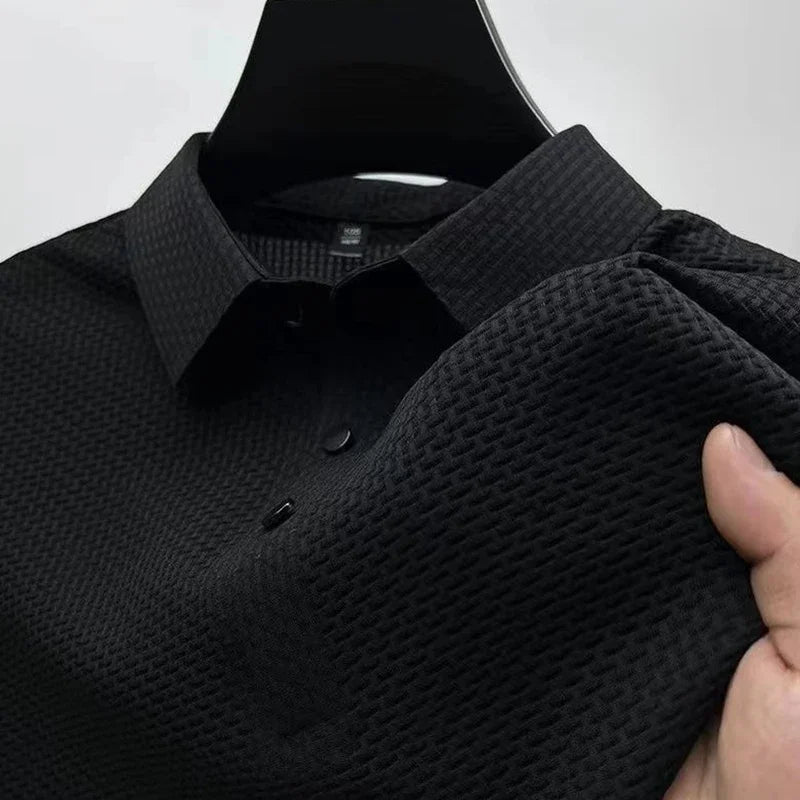 Men's Business Casual Short-Sleeve Polo Shirt - Breathable Bone Flower Summer Top