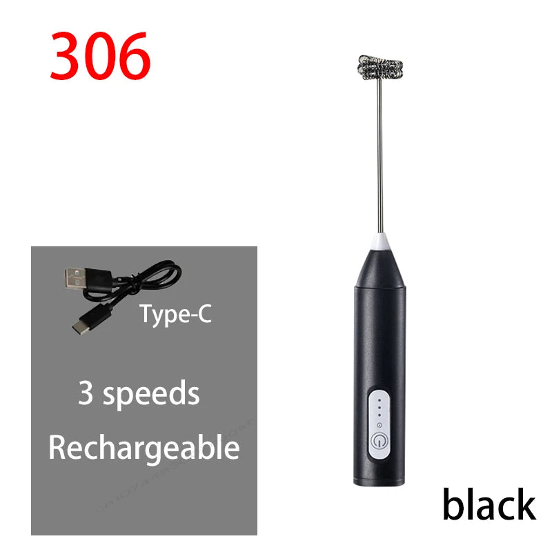 Wireless Electric Milk Frother & Egg Beater — USB-C Rechargeable Handheld Coffee Whisk, 3-Speed Mini Foam Maker