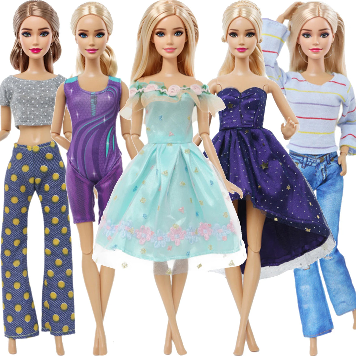 Handmade 1/6 Scale Doll Outfits - 3 or 5-Pack Casual Dresses, Blouses, Skirts & Pants for 11.5–12 in (29–30.5 cm) Dolls