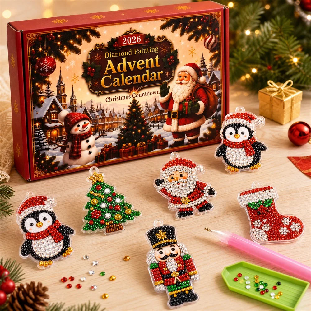 Christmas Advent Calendar DIY 5D Diamond Painting Kit — 24 Acrylic Hanging Ornaments