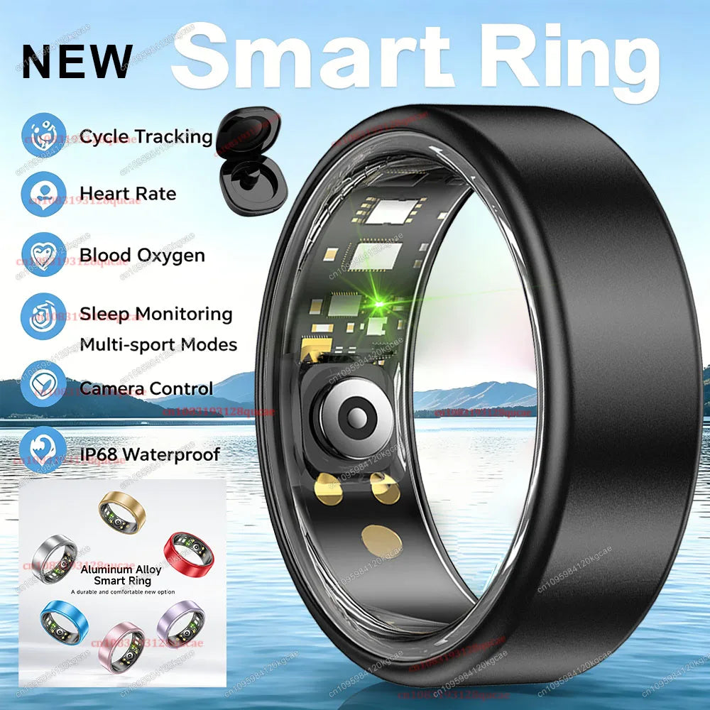 Smart Ring with Charging Case – Unisex Health Tracker, Heart Rate & SpO2 Monitor, Sleep Tracking, IP68 Waterproof, Multi-Sport Modes, Multiple Sizes