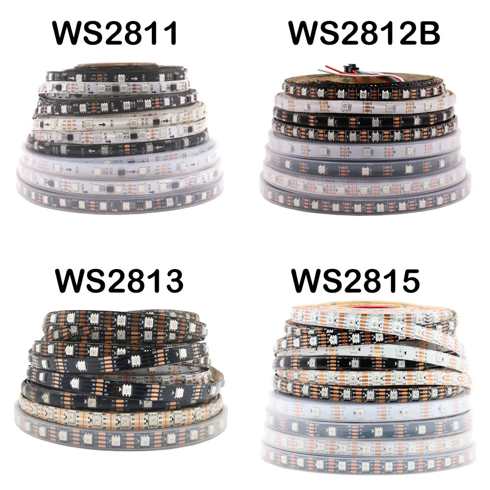 5050 RGBIC Individually Addressable LED Strip — 30/60/144 LEDs per Meter, DC 5V/12V, IP30/IP65/IP67 Waterproof Options