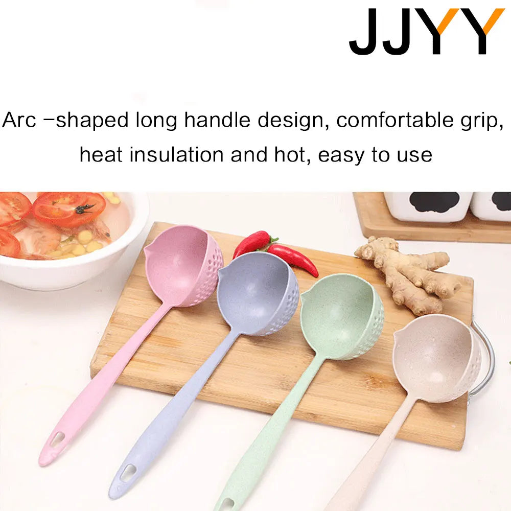 FanzyMarket 2-in-1 long handle slotted spoon strainer for hot pot and kitchen, made of durable plastic, ideal for cooking and serving.