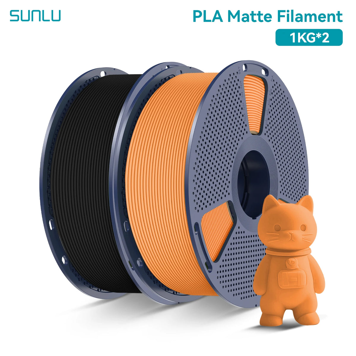 PLA Matte Filament 1.75mm 1kg Spool (2.2 lb) 2-Pack, Matte Finish Neatly Wound for FDM 3D Printers