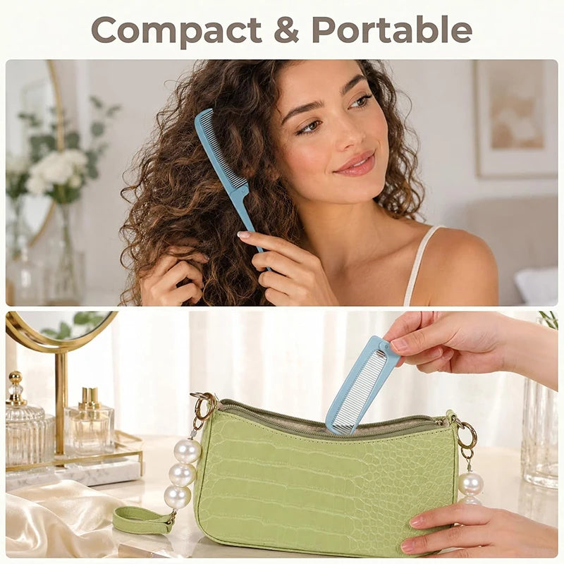 Portable Folding Tail Comb - Mini Compact Rat Tail Parting Comb for Wigs & Travel