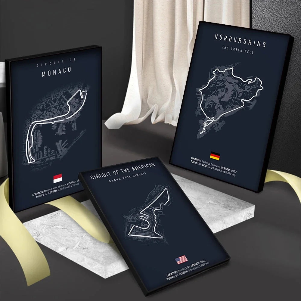 F1 Track Canvas Print – Imola & Monaco Circuit Wall Art, Formula 1 Motorsport Poster, Unframed Nordic Racing Decor for Home
