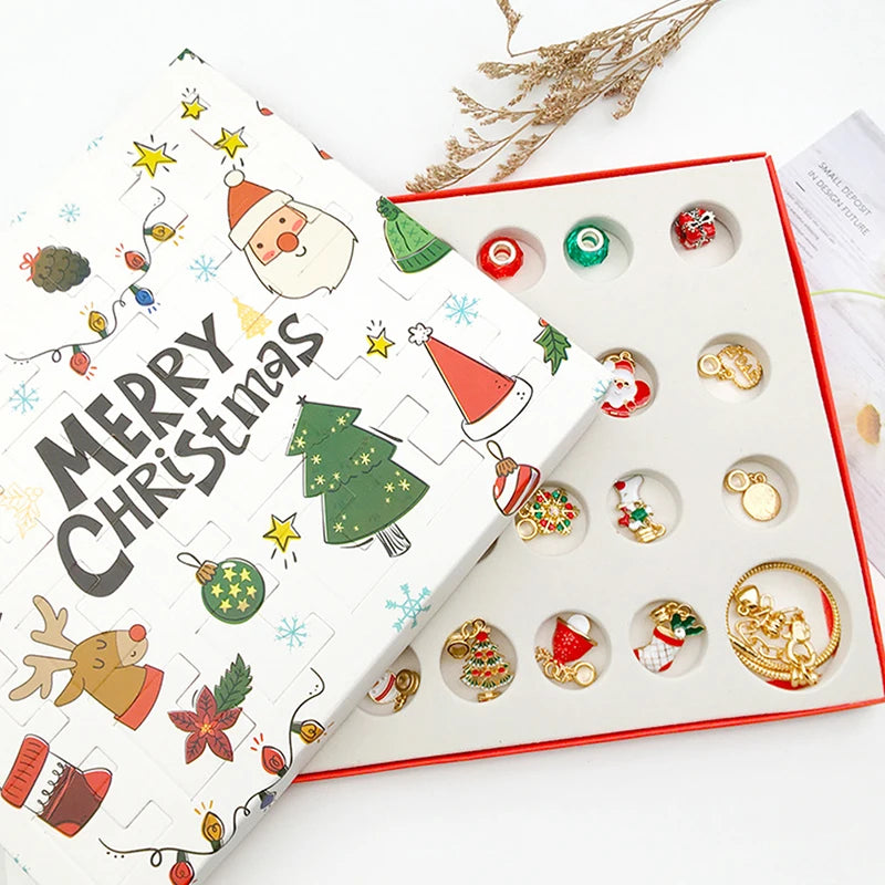 24-Piece Christmas Advent Calendar Pendant Set Necklace DIY Bracelet Blind Box Surprise Gift