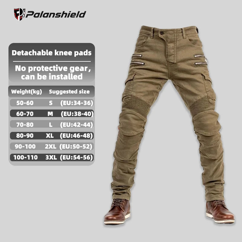 Unisex Motocross Motorcycle Riding Jeans with Removable Knee Pads – Double-Zip Moto Trousers