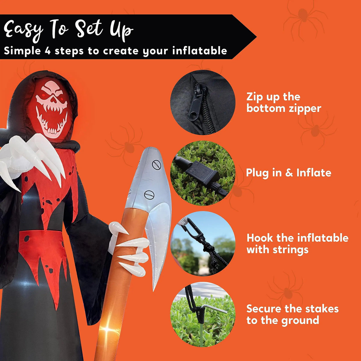 12 ft (3.66 m) Giant Grim Reaper Inflatable with Built-In LEDs and Scythe for Halloween Yard Outdoor Decoration