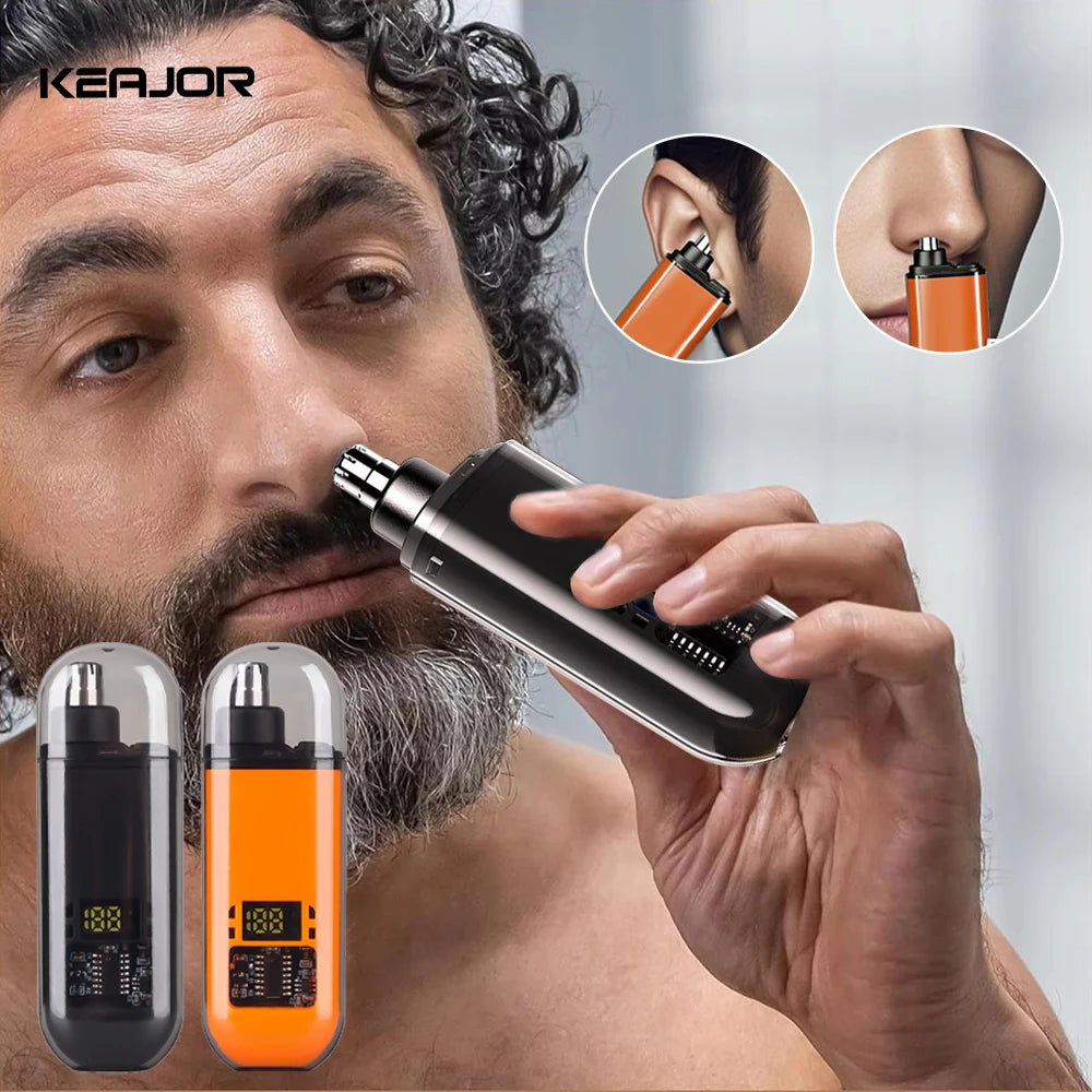 Rechargeable Nose Hair Trimmer – Portable Electric Nose & Ear Hair Remover for Men with USB-C, LED Display, IPX7 Waterproof