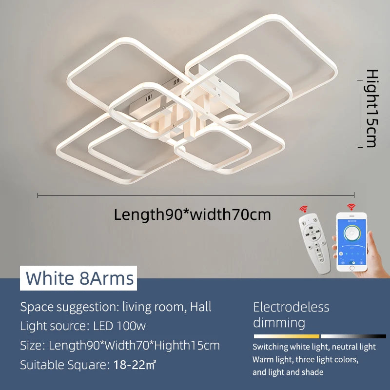 Modern LED Chandelier Dimmable Remote-Control Ceiling Light for Living Room Bedroom Study – Gold or Black, AC 90–260V