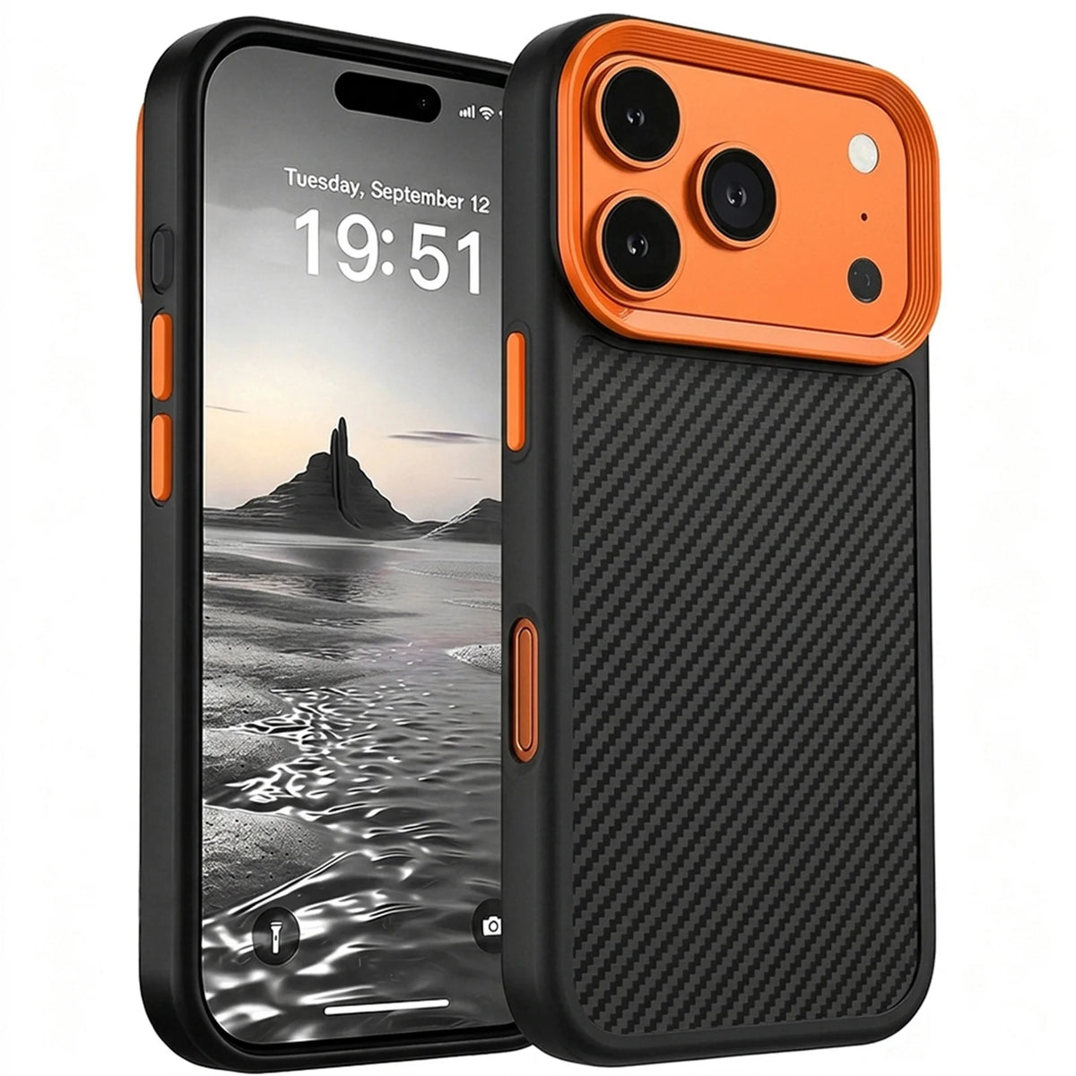 Carbon Fiber Texture Shockproof Phone Case – PC+TPU Half-Wrap Protective Cover for iPhone 12/13/14/15/16/17/18 (Pro, Pro Max, Plus)