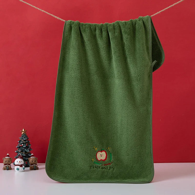 Christmas Coral Fleece Embroidered Hand & Face Towel 35 x 75 cm (13.8 x 29.5 in) Super Plush Absorbent Holiday Gift