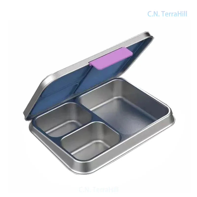 304 Food-Grade Stainless Steel Insulated Lunch Box – 3-Compartment Portable Bento with Lid & Buckle for Students & Office Workers