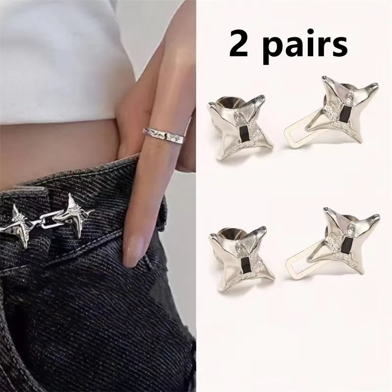 Adjustable Metal Waist Buckle for Women Jeans – Four-Point Star Geometric Belt Accessory, One-Size