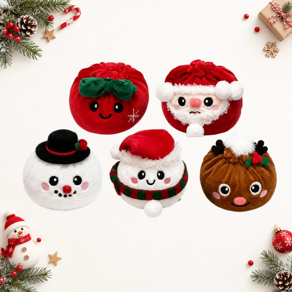 7-Piece Christmas Dumpling Plush Blind Box Set with Mini Steamer Baskets — Stocking Stuffers & Party Favors
