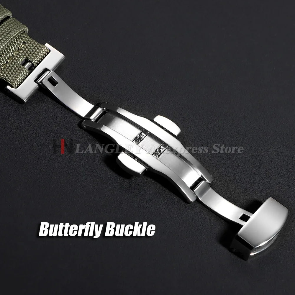 Sailcloth Nylon Leather Watch Strap 20mm 22mm Quick-Release Waterproof Butterfly Clasp Unisex Business Watch Band