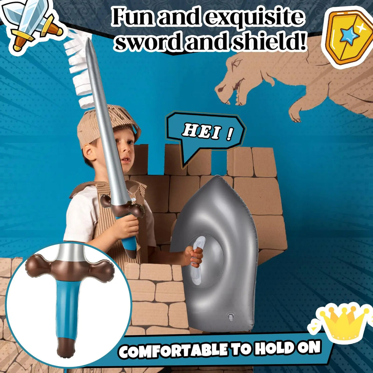 Inflatable Sword & Shield Set for Kids - 24in/60cm Sword & 18in/30cm Shield | 1 or 6-Pack Knight Party Favors