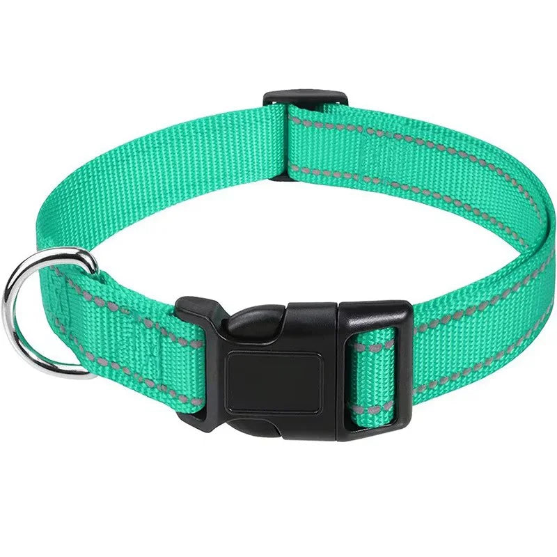 Reflective Adjustable Nylon Dog & Cat Collar — Padded Anti-Choke, Anti-Slip with Quick-Release Buckle (L: 40–60 cm / 15.7–23.6 in; XL: 45–70 cm / 17.7–27.6 in)