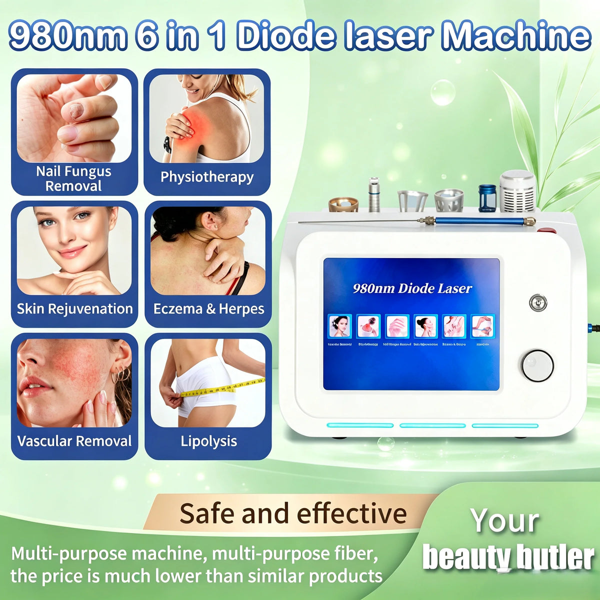 980nm 6-in-1 Diode Laser Machine – Fat Reduction, Vascular & Nail Fungus Removal, Skin Rejuvenation