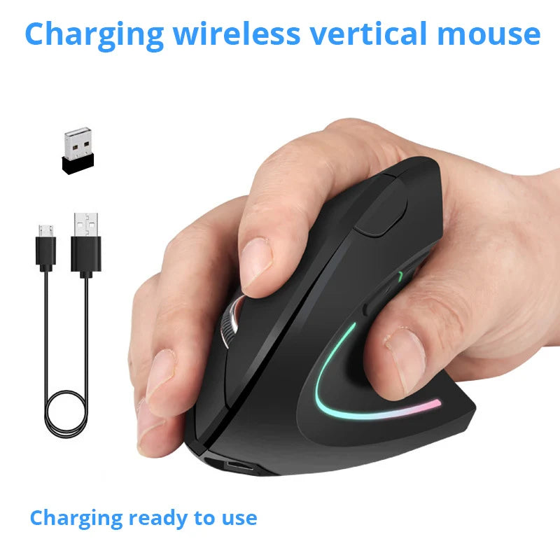 Ergonomic Right-Hand Vertical RGB Wired Optical Mouse for Gaming PC & Laptop