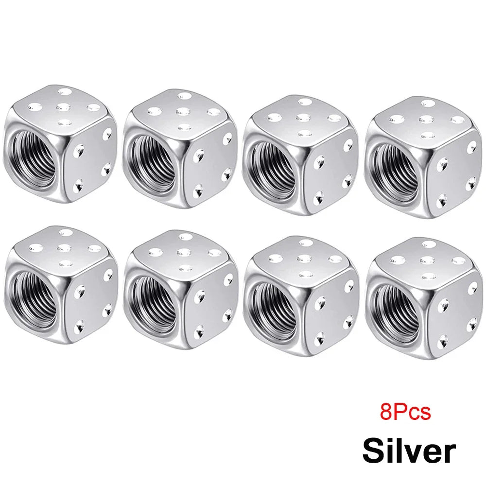 2/8-Pack Aluminum Dice Tire Valve Caps, Universal Wheel Stem Air Valve Covers for Car Truck Motorcycle Bike
