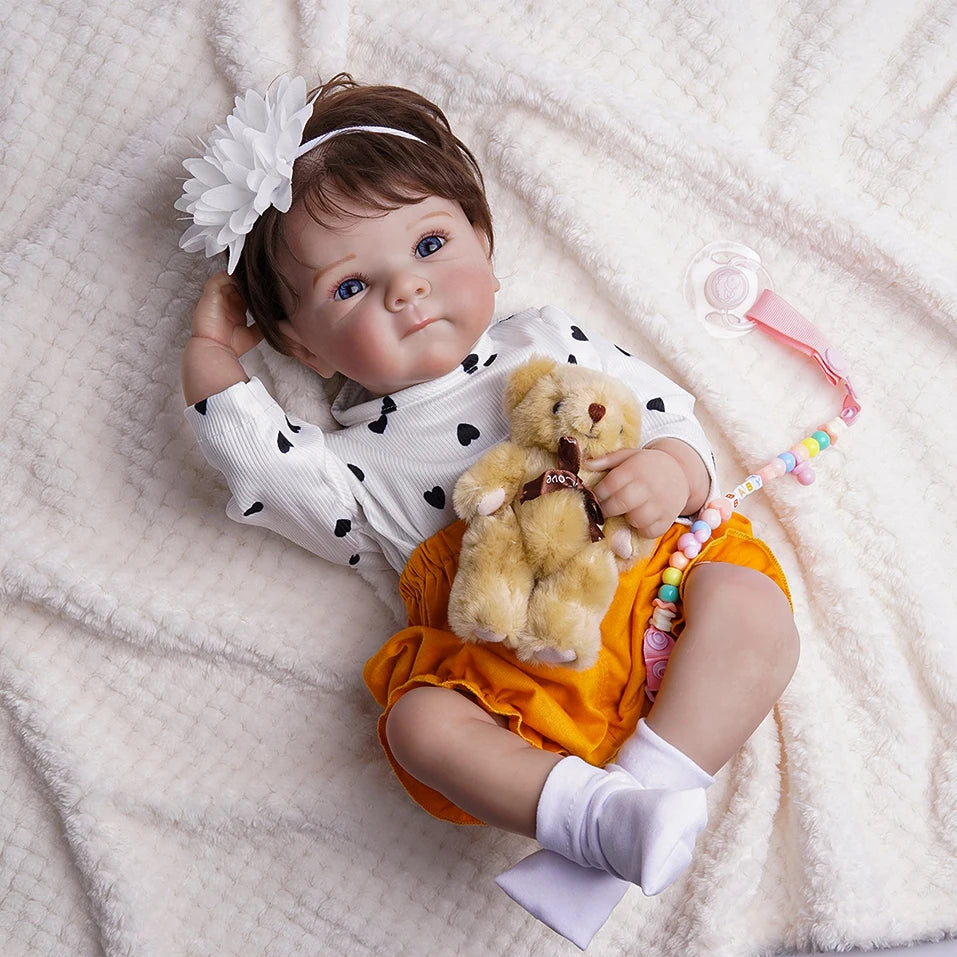Reborn Baby Doll 48 cm (19 in) Realistic Silicone Bathable Newborn Girl Doll with Rooted Hair & Accessories