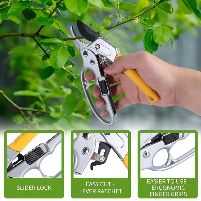 Ergonomic Pruning Shears — Titanium-Plated Carbon Steel Blade with Spring for Garden & Fruit Picking
