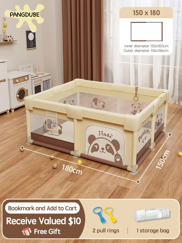 Panda Baby Playpen Kids Play Fence & Activity Gym — 4 Sizes (59×70, 59×78, 70×78, 78×78 in | 150×178–198×198 cm)